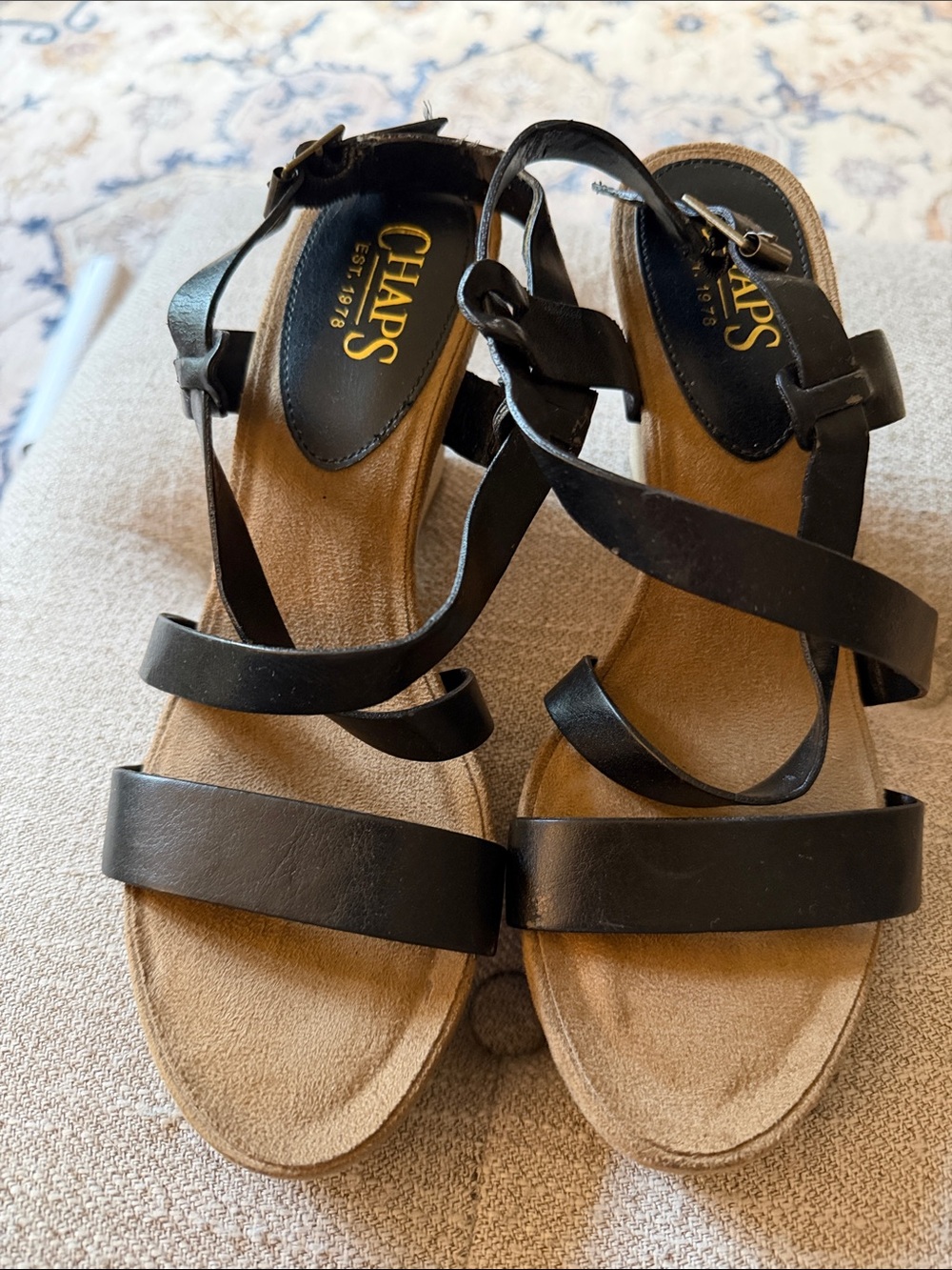 Chaps Black Multi-Strap Leather Sandals